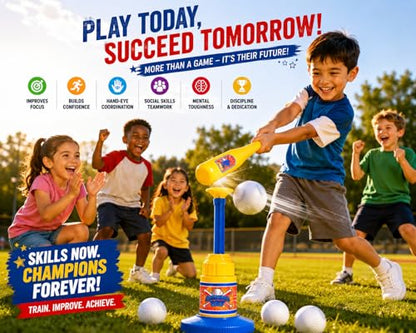 Baseball Training Tee Ball Popper Set with Bat & 3 Balls – Pop Up Hitting Trainer for Baseball Swing Practice