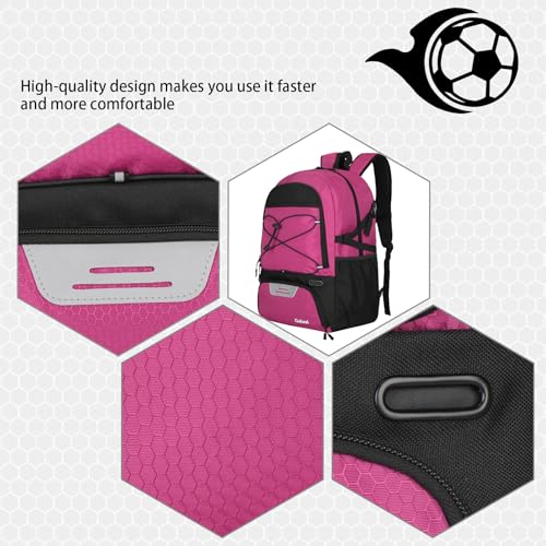 Goloni 30L Sports Backpack with Ball Compartment & Ventilated Shoe Pocket,Basketball Soccer Bag for Youth Boys Girls - color: Rose