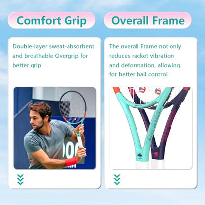 Adult 2 Player Tennis Racket Perfect for Beginner and Professional Players, 27” Speed Tennis Racquet Include Tennis Balls, Overgrips, Tennis Bag, Vibration Dampe, Cover - color: Dark Blue & Red