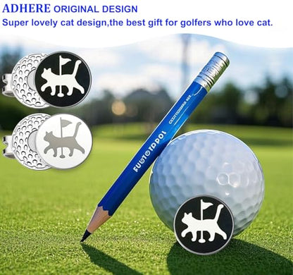 Adhere Golf Ball Markers Personlized Double Side Cute cat Logo Enamel with A Magnetic Hat Clips,A Premium Golf Gifts. - color: H-Walking Cat White+Black