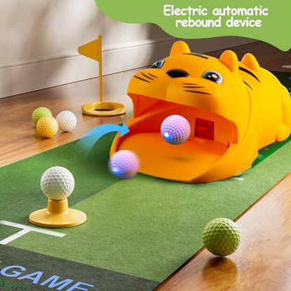 TOMMYHOME Putting Green Indoor with Toddlers Golf Clubs，Party Game with Automatic Golf Bounce Back Machine,Outdoor Training mats,Light up Balls,Gifts for 3 Year Old boy&Girl