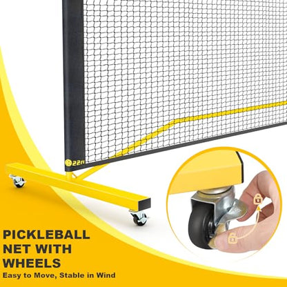 Portable Pickleball Net with Wheels, Regulation Size 22 FT & Half Court 11 FT, Steady Metal Frame for Backyards, Driveways, and Garages (Black&Yellow)