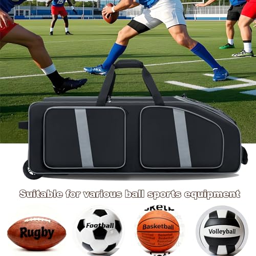 Football Bag 35" with Wheels - Football Gear Bag Heavy-Duty Rolling Equipment Bag for Team Sports, Multi-Pocket Duffle for Soccer, Baseball, Youth & Adult Athletes