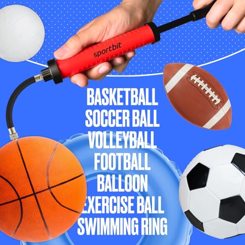 SPORTBIT Ball Pump for Sports Balls - Push & Pull Inflating System - Hand Pump for All Exercise Balls - Volleyball Pump, Basketball Inflator, Football & Soccer Ball Air Pump