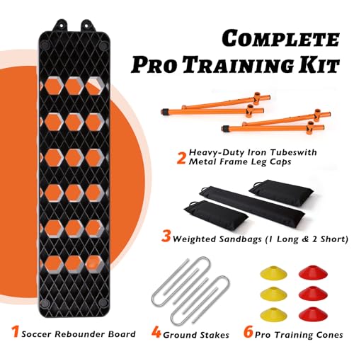 6-in-1 Soccer Rebounder Board with 6 Training Cones, Portable Dual-Surface Kickback Wall with 3 Adjustable Angles (60°/75°/90°) for Passing, First-Touch & Reaction, Backyard Soccer Training Equipment