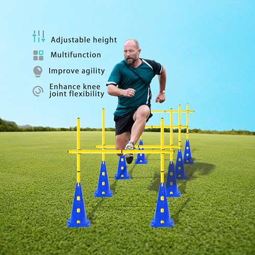 Agility Poles and Hurdles Set Detachable Speed Training Poles Set 8 Training Cones and 12 Agility Poles - color: Blue