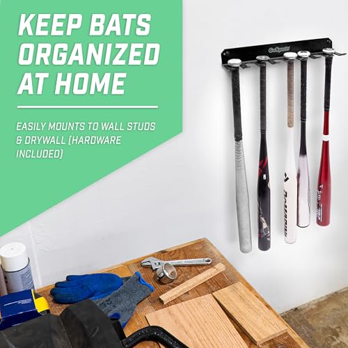 GoSports Baseball & Softball Bat Racks - Black or Red, Holds 16 Bats - Mount on Wall or Clip on Dugout Fence - color: Black