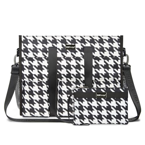 TOPDesign Utility Water Resistant Tote Bag with 22 Pockets, Top Zipper Closure & Thick Bottom Support, for Working Women - color: Houndstooth, size: Large
