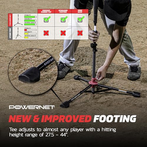 PowerNet Corbin Carroll Baseball Softball Deluxe (2.5 lbs) Batting Tee + Bucket Caddy Lifter Bundle, Training and Drills, Adjustable Height Tee 27.5" - 44", Lifter Holds All Standard Buckets