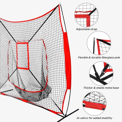 Nova Microdermabrasion 7'x7' Baseball Softball Practice Net | Portable Hitting & Pitching Net with Bow Frame & Carry Bag | Ultimate Training Equipment for All Skill Levels