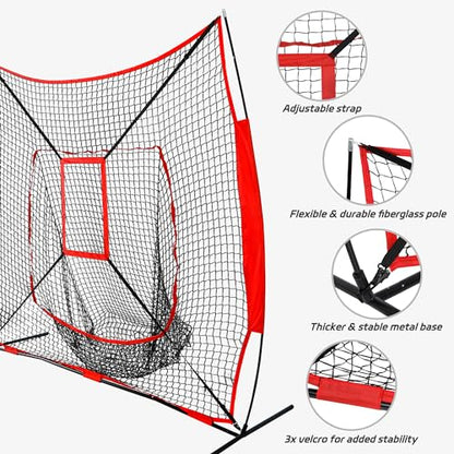 Nova Microdermabrasion 7'x7' Baseball Softball Practice Net | Portable Hitting & Pitching Net with Bow Frame & Carry Bag | Ultimate Training Equipment for All Skill Levels