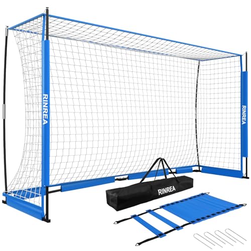 RINREA Portable Soccer Goal, Collapsible Soccer Goal Net Metal Base, Quick Setup Soccer Training Equipment with 1 Carry Bag, 1 Agility Ladder, 4 Ground Nails - color: Standard Blue