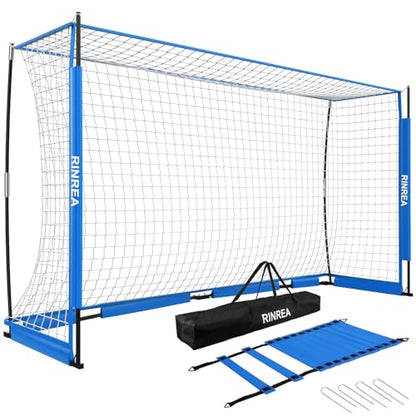 RINREA Portable Soccer Goal, Collapsible Soccer Goal Net Metal Base, Quick Setup Soccer Training Equipment with 1 Carry Bag, 1 Agility Ladder, 4 Ground Nails - color: Standard Blue