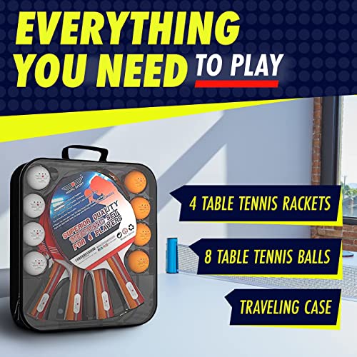 NIBIRU SPORT Professional Ping Pong Paddle Sets, 2 Paddle or 4 Paddle Table Tennis Set with Tournament Quality Balls and Carry Bag/Storage Case, Table Tennis Equipment & Ping Pong Accessories - size: 4 paddle set