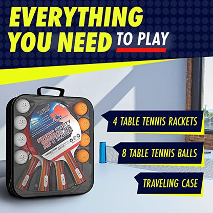 NIBIRU SPORT Professional Ping Pong Paddle Sets, 2 Paddle or 4 Paddle Table Tennis Set with Tournament Quality Balls and Carry Bag/Storage Case, Table Tennis Equipment & Ping Pong Accessories - size: 4 paddle set