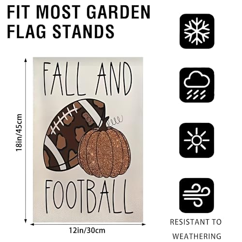 Garden Flag 12x18 Inch Double Sided Fall and Football Pumpkin Sports Design Weatherproof Patriotic USA Flag for Outdoor Yard Lawn Decoration