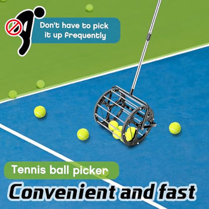 Gemscream Tennis Ball DinkBall Collector Roller, No Bending Over Quick Rolling Picker for 1.5"-3" Balls, Adjustable Golf Ball Retriever for up to 55 Tennis Balls, Large Capacity