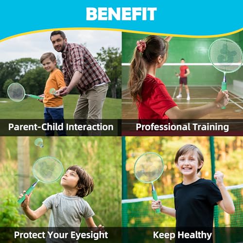 Kids Badminton Rackets Set with Soft Grip, Oversize & Lightweight Shuttlecocks Racquet with Carry Bag for Children Youth, 2 Player Sport Game for Indoor Outdoor Backyard