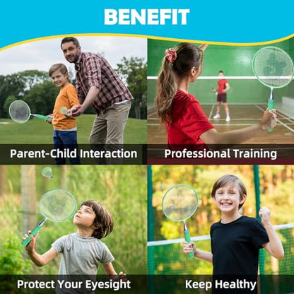 Kids Badminton Rackets Set with Soft Grip, Oversize & Lightweight Shuttlecocks Racquet with Carry Bag for Children Youth, 2 Player Sport Game for Indoor Outdoor Backyard