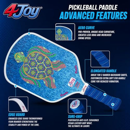 4Joy Pickleball Paddle Premio Series - Thermoformed Premium T700 Carbon Fiber Pickleball Paddless - Professional Pickleball Rackets for Women & Men - 16mm Honeycomb Core - USAP Approved - style: Turtle