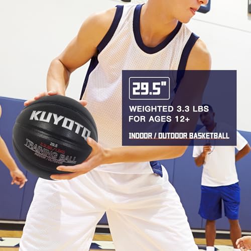 KUYOTQ 3LBS/3.3LBS/2.2LBS Weighted Heavy Training Basketball 29.5/28.5" in and Outdoor Improving Handling Dribbling Passing Rebounding Skill Composite Size 7/6 Weighted Training Basketball Equipment - color: Black, size: Size 7 Adult & Pro - 29.5"-3.3LBS