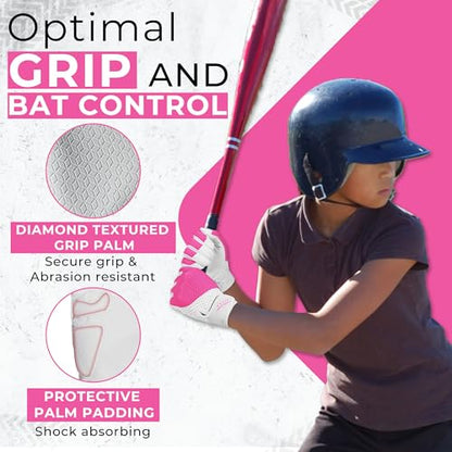 HANDLANDY Baseball Batting Gloves for Adult Youth, Grip Breathable Softball Batting Gloves Fit Men Kids Boys Girls - color: Pink-Kids, size: Kids Small