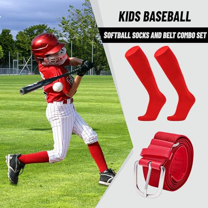 ZXOLDZX Youth Baseball Softball Socks and Belt Combo Set Adjustable Baseball Belt for Boys Girls(2Pairs of Socks with 1 Belt)