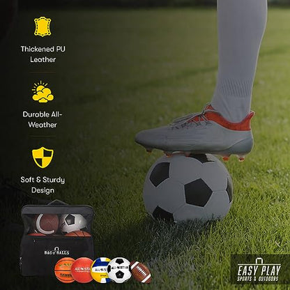Complete Sports Balls w/Bag, Pump for Boys - Kickball, Volleyball, Soccer Ball, Football, Basketball - Outdoor Play