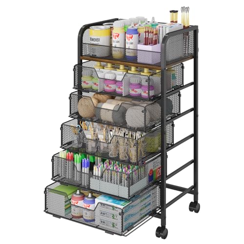 Yociyoga 6-Tier Craft Cart with Wheels-Rolling Storage Cart with Drawers,Rolling Utility Cart with DIY Divider,Art Supply Organizer Cart,Rolling Cart with Drawers,Craft Organizers and Storage,Black - color: Black
