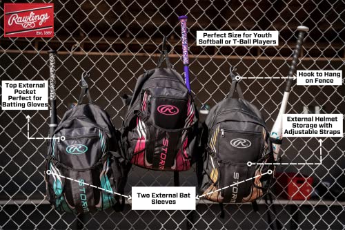 Rawlings | Storm Backpack Equipment Bag | Girls T-Ball/Youth Baseball & Softball | Multiple Colors