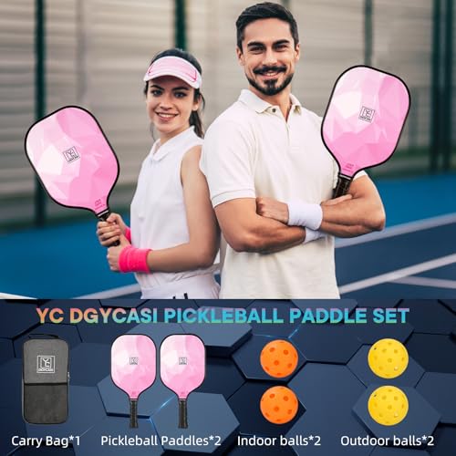 YC DGYCASI Pickleball Paddles Set of 2, 2026 USAPA Approved Pickleball Set, Fiberglass Lightweight Pickle Ball Rackets 2 Pack, 2 Outdoor Pickleball, 2 Indoor Pickleball Balls, 1 Pickleball Bag - color: Pink