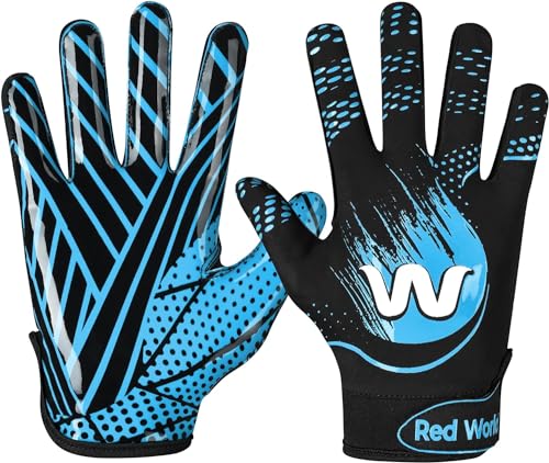 RED WORLD Football Gloves for Youth and Adult, Sticky Receiver Gloves for Boys and Men, Enhanced Performance for Youth and Adult Football Game. - color: Columbia Blue, size: Youth Large