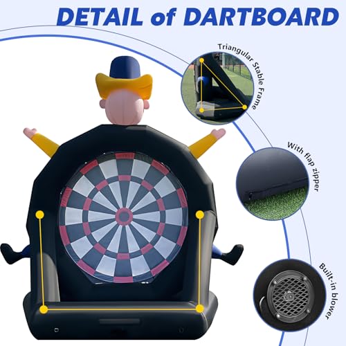 Giant 13FT Inflatable Soccer Dart Board with Built-in Blower,Clown Carnival Game for Youth & Adults - Kick Dartboard Set with 8 Golf Balls, 2 Clubs, 2 Soccer Balls - Outdoor Yard Game for Family