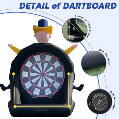 Giant 13FT Inflatable Soccer Dart Board with Built-in Blower,Clown Carnival Game for Youth & Adults - Kick Dartboard Set with 8 Golf Balls, 2 Clubs, 2 Soccer Balls - Outdoor Yard Game for Family