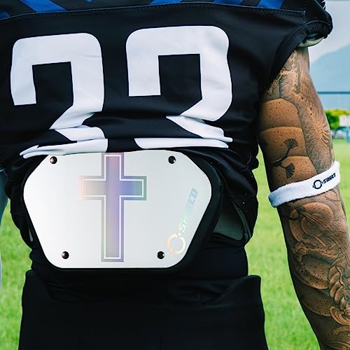 O Shield Golden Cross Chrome Football Back Plate, Lower Back Pads for Football Players, Rear Protector, Cross Series - size: Youth (Weight less than 180 Pounds), style: Holy Cross White