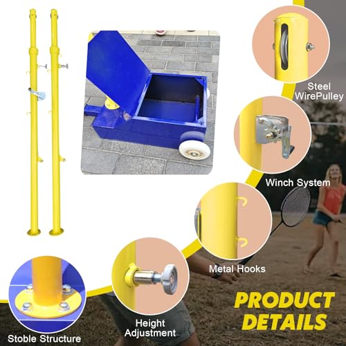 Volleyball/Badminton Net Poles,Volleyball Poles with Wheels,Adjustable 4 Heights 5ft-6.8ft Volleyball Net with Poles for Kids, Adults,Outdoor & Indoor (Blue+Yellow) - color: Blue+yellow