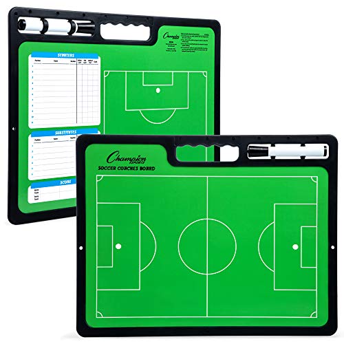 Champion Sports Large & XL Dry Erase Board For Coaching - Whiteboards for Strategizing, Techniques, Plays - 2-Sided Boards with Front Side Full Field - Backside Half Field and Lineup - color: Soccer, style: XL Coaches Board