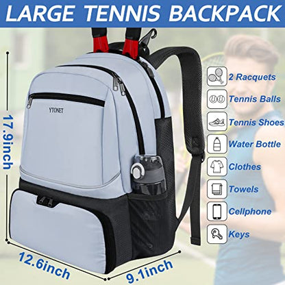 Ytonet Tennis Bag Tennis Backpack for Women Men 2 Rackets with Insulated Pocket Ventilated Shoe Compartment - color: Blue
