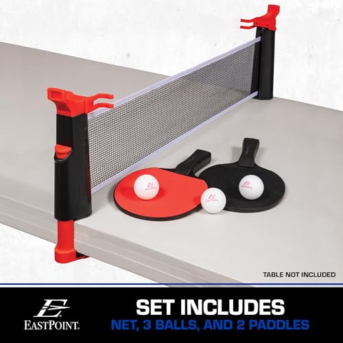 EastPoint Sports Everywhere Table Tennis Net & Paddle Set - Play Ping Pong Anywhere! Retractable Net Fits Most Tables Up to 60" Wide - 2 Table Tennis Paddles and 3 Ping Pong Balls, Red/Black - size: (Pack of 1)