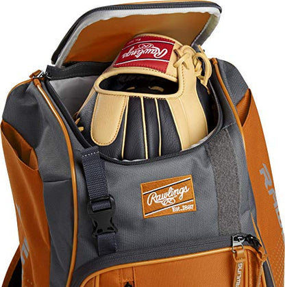 Rawlings | FRANCHISE Backpack Equipment Bag | Baseball/Softball | Rec/Travel | Multiple Styles - color: Orange/Black