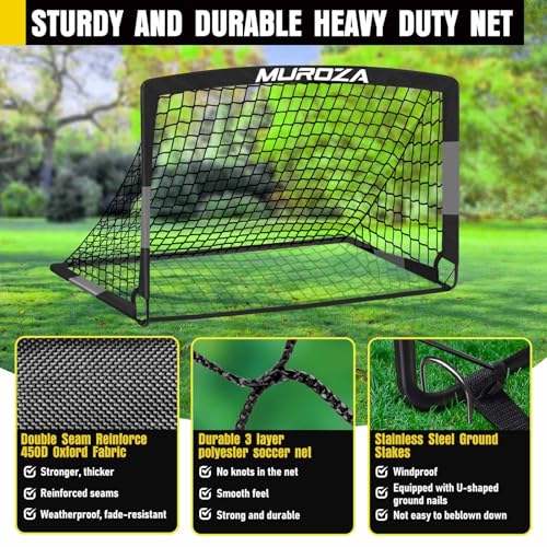 MUROZA Agility Ladder & Soccer Goal Training Set, 20ft Speed Ladder with Cones, Hurdles, Jump Rope & Parachute, Plus 2 Pack Pop Up Kids Soccer Goals with Ball & Cones for Backyard Sports Practice
