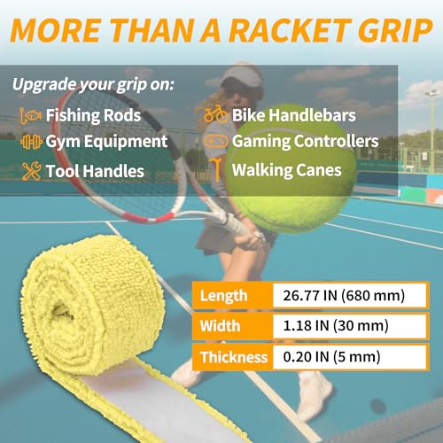 2 Pcs Tennis Racket Grip Tape, Towel Tennis Overgrip Tape, Anti-Slip Absorbent Grip, Racket Overgrip Tape,9 Colors - color: Yellow