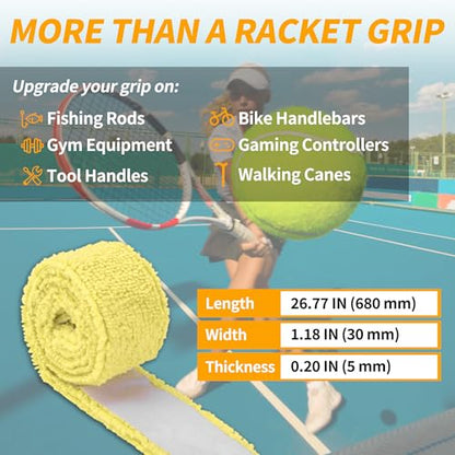 2 Pcs Tennis Racket Grip Tape, Towel Tennis Overgrip Tape, Anti-Slip Absorbent Grip, Racket Overgrip Tape,9 Colors - color: Yellow