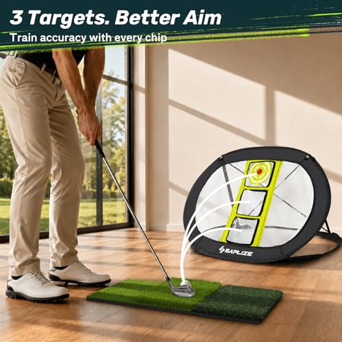 SAPLIZE Golf Chipping Net for Backyard Practice – Improve Accuracy & Distance Control, Foldable Golf Training Aid for Indoor Outdoor Use, Multi Target Practice Net for All Skill Levels