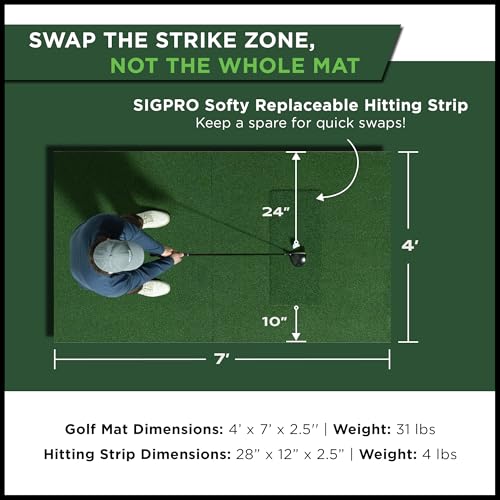 The Indoor Golf Shop SIGPRO Softy Golf Mat - Professional-Grade Practice Mat - Realistic Fairway Feel - Real Tee Capable, Replaceable Hitting Strip, Thick Cushioning & Joint-Friendly Design - size: 4' x 7'