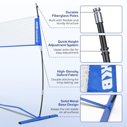 Haokelball Portable Volleyball Net for Backyard, 20ft Freestanding Volleyball Set with Adjustable Height & Widened Base, Outdoor/Indoor Practice Net with Volleyball, Carry Bag, Stakes & Ropes