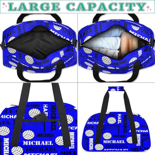 Custom Volleyball Gym Bag Duffel Bag for Women Men, Personalized Name Sport Bag Overnight Bags Customized Travel Weekender Bag, Navy - color: Navy