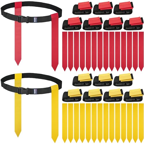 Flag Football Belts, Flag Football Set for Adults Kids and Youth, Flag Football Flags for Players Training Competition - color: Yellow and Red,28 Flags,14 Players