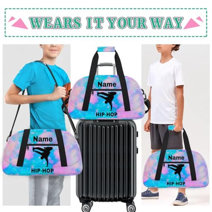 Custom Sport Duffel Bag Hip-Hop Personalized Name Sports Bag Overnight Weekender Bag Waterproof Travel Sport Gym Bags, Blue Pink Glitter - color: Blue Pink, style: Hip-hop