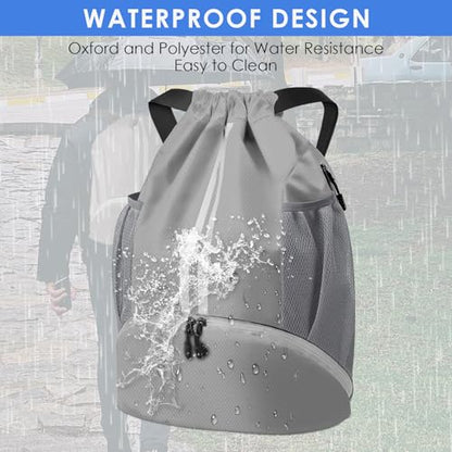 BROTOU Soccer Bags, Football Backpack, Volleyball Bag, Drawstring Backpack with Ball and Shoe Compartment, Football bags for Equipment Swim Gym Bag - color: Light Gray